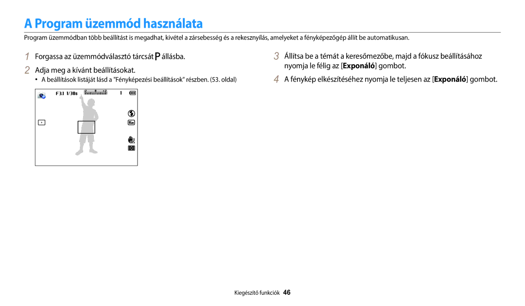 Samsung EC-WB1100BPRE3, EC-WB1100BPBE3 manual Program üzemmód használata 