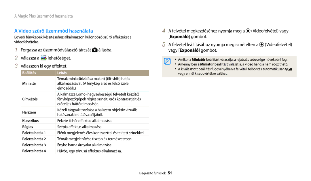 Samsung EC-WB1100BPBE3, EC-WB1100BPRE3 manual Vagy Exponáló gombot Válassza a Lehetőséget, Paletta hatás 