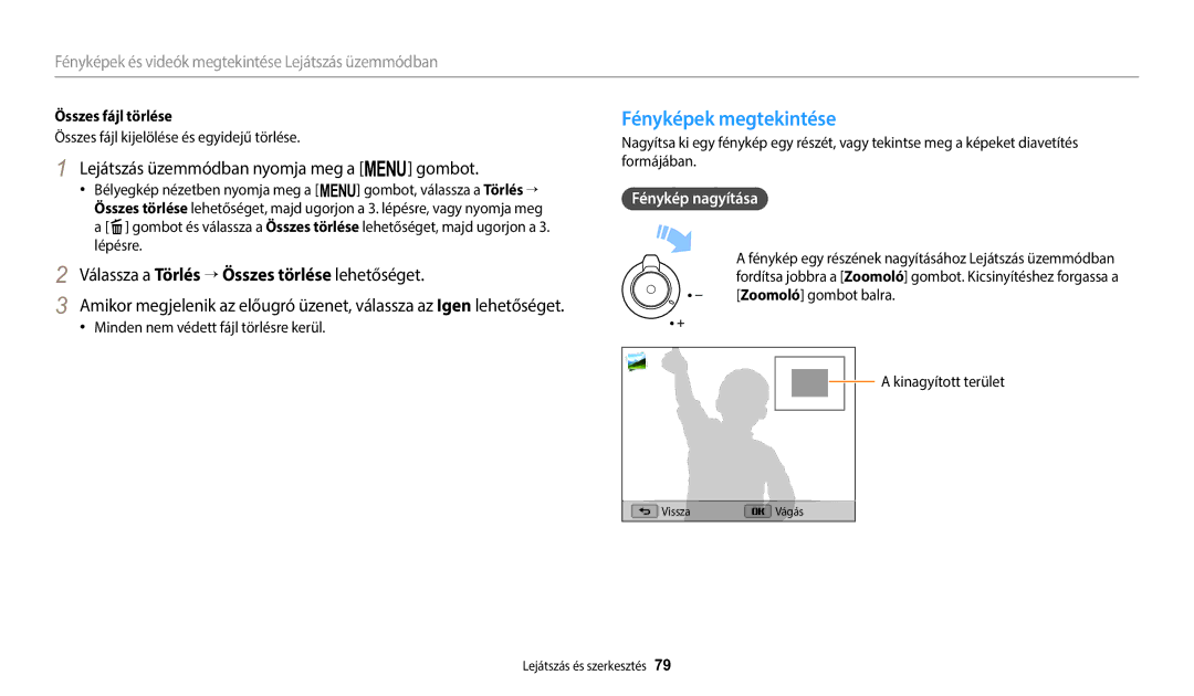 Samsung EC-WB1100BPBE3 manual Fényképek megtekintése, Lejátszás üzemmódban nyomja meg a m gombot, Fénykép nagyítása 