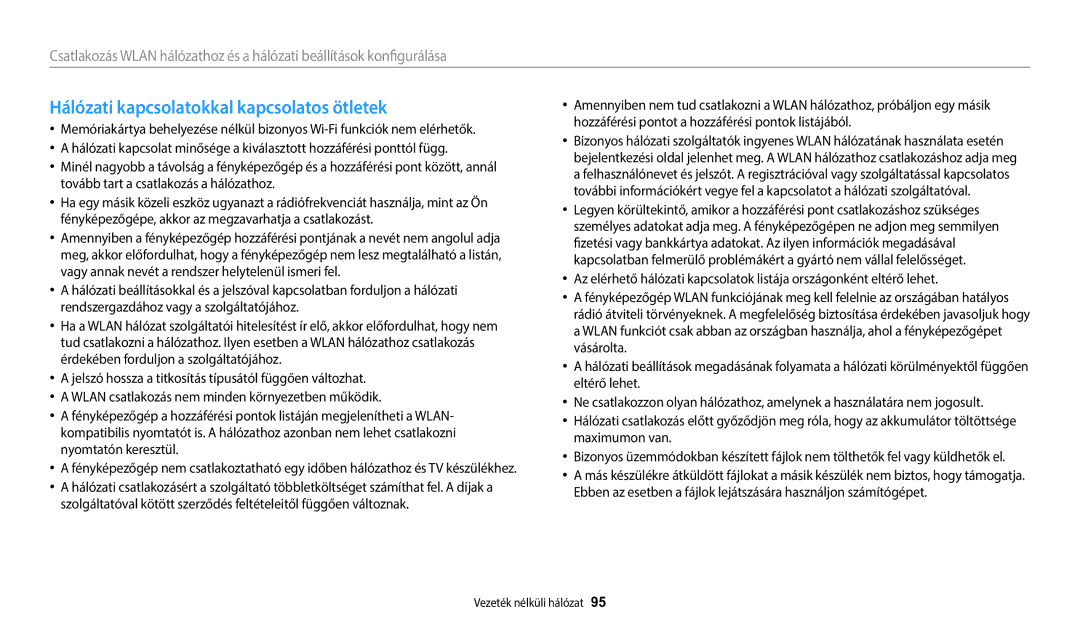 Samsung EC-WB1100BPBE3, EC-WB1100BPRE3 manual Hálózati kapcsolatokkal kapcsolatos ötletek 