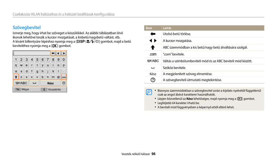 Samsung EC-WB1100BPRE3, EC-WB1100BPBE3 manual Szövegbevitel 