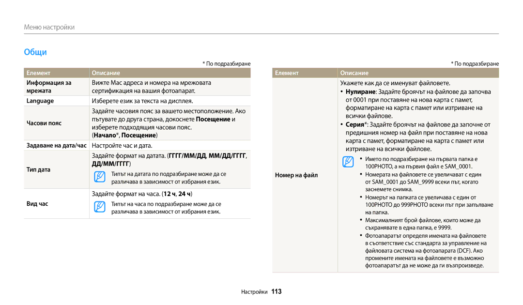 Samsung EC-WB1100BPBE3 manual Общи, Елемент 