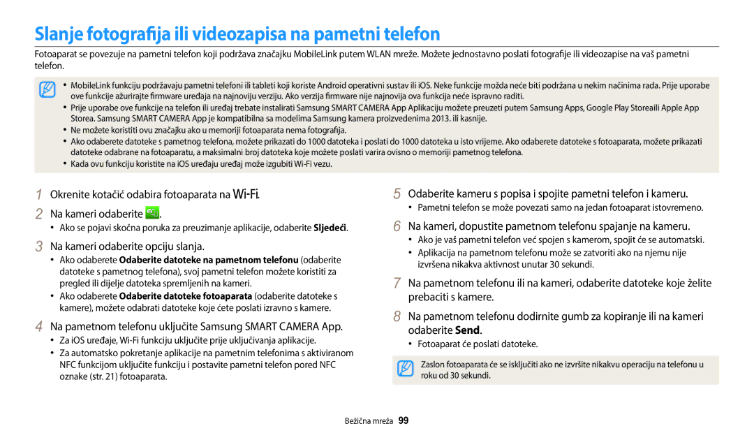 Samsung EC-WB1100BPBE3 manual Slanje fotografija ili videozapisa na pametni telefon, Na kameri odaberite opciju slanja 