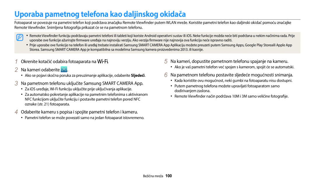 Samsung EC-WB1100BPBE3 manual Uporaba pametnog telefona kao daljinskog okidača 