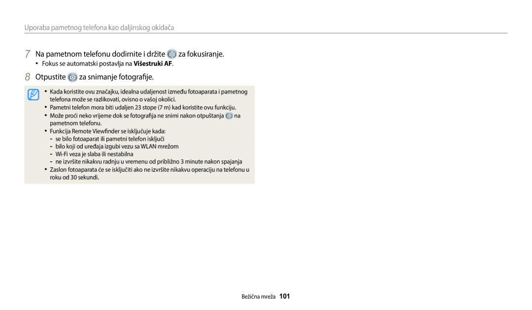 Samsung EC-WB1100BPBE3 manual Na pametnom telefonu dodirnite i držite za fokusiranje, Otpustite za snimanje fotografije 