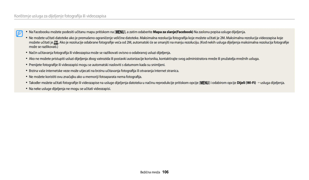 Samsung EC-WB1100BPBE3 manual Korištenje usluga za dijeljenje fotografija ili videozapisa 