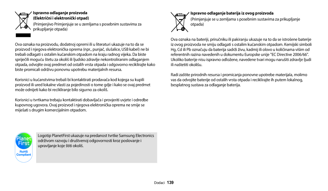 Samsung EC-WB1100BPBE3 manual Ispravno odlaganje baterija iz ovog proizvoda 