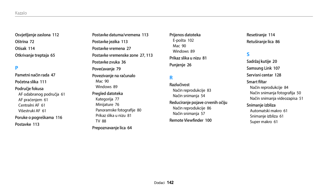 Samsung EC-WB1100BPBE3 manual Pošta Mac Windows, Način reprodukcije, Automatski makro Snimanje izbliza Super makro 