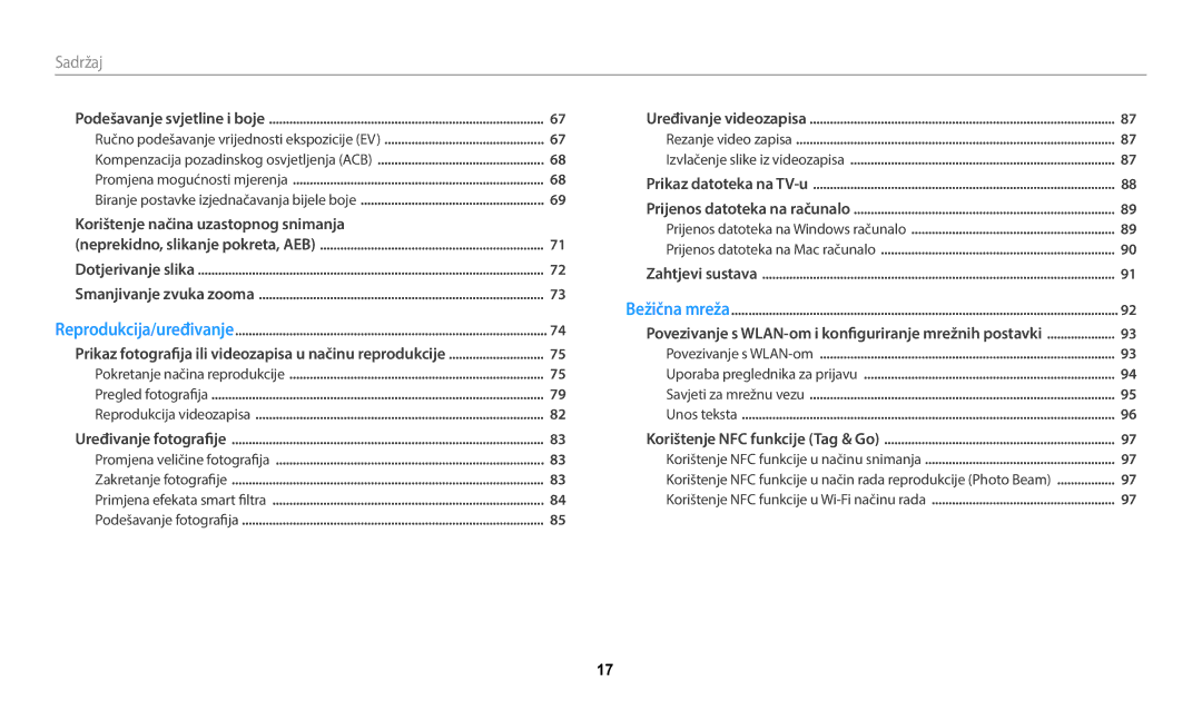 Samsung EC-WB1100BPBE3 manual Sadržaj, Korištenje načina uzastopnog snimanja 