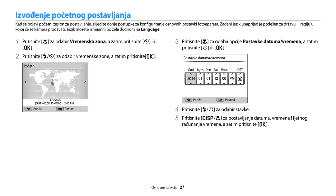 Samsung EC-WB1100BPBE3 manual Izvođenje početnog postavljanja 