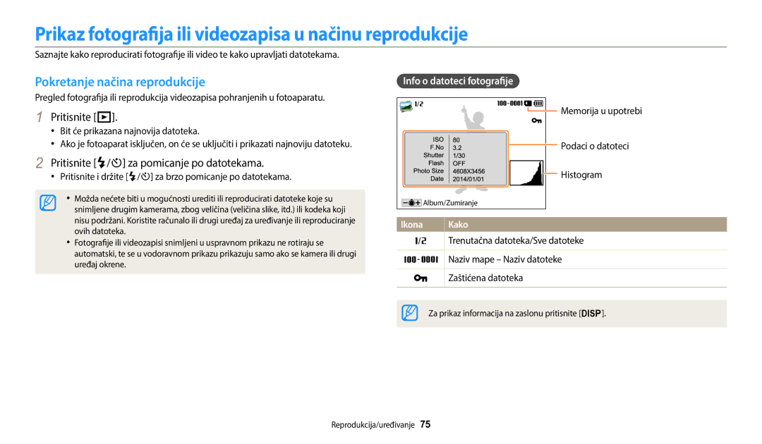 Samsung EC-WB1100BPBE3 manual Prikaz fotografija ili videozapisa u načinu reprodukcije, Pokretanje načina reprodukcije 