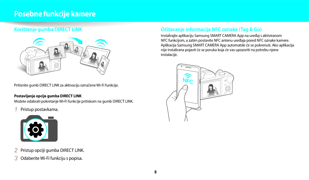 Samsung EC-WB1100BPBE3 manual Pristup postavkama, Instalacije, Postavljanje opcije gumba Direct Link 