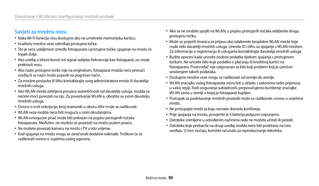 Samsung EC-WB1100BPBE3 manual Savjeti za mrežnu vezu 