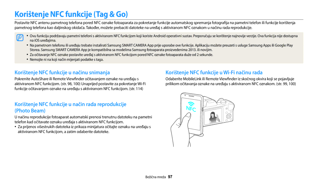 Samsung EC-WB1100BPBE3 manual Korištenje NFC funkcije Tag & Go, Korištenje NFC funkcije u načinu snimanja 