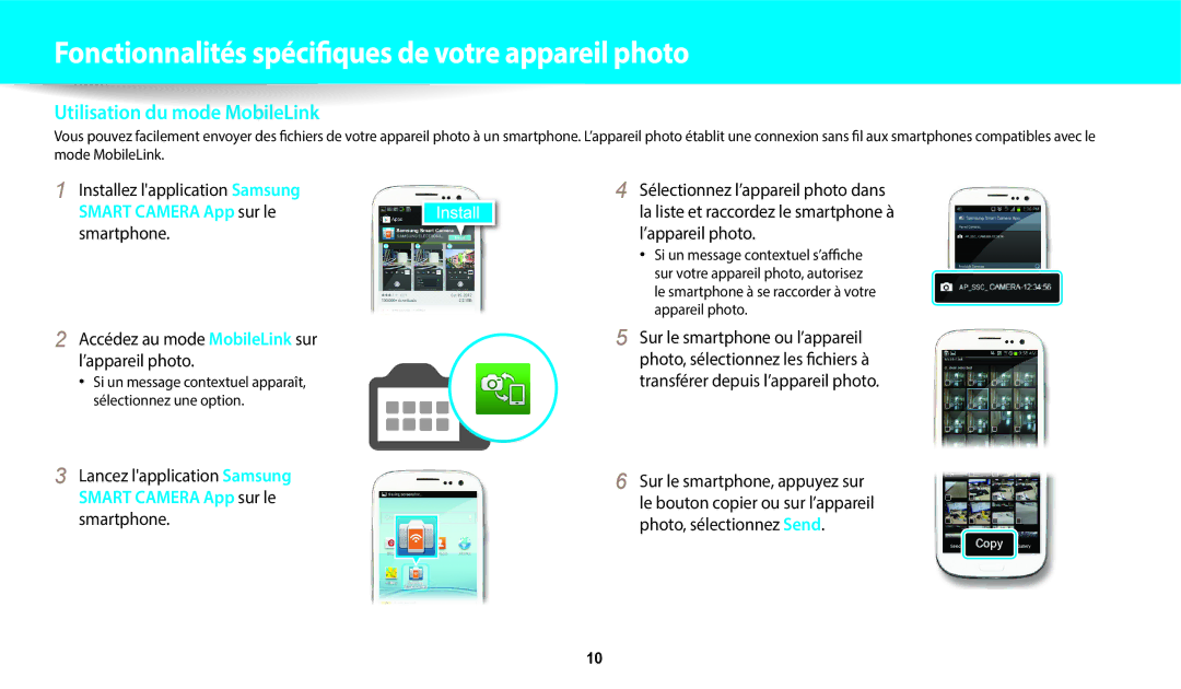 Samsung EC-WB1100BPRFR, EC-WB1100BPBFR manual Utilisation du mode MobileLink 