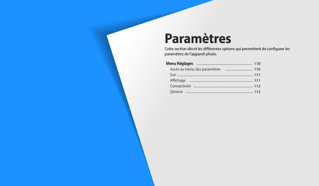 Samsung EC-WB1100BPBFR, EC-WB1100BPRFR manual Paramètres 