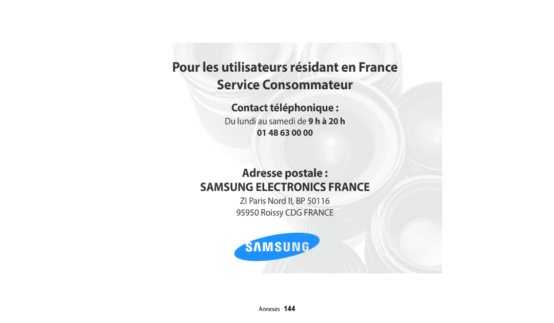 Samsung EC-WB1100BPRFR, EC-WB1100BPBFR manual Samsung Electronics France 