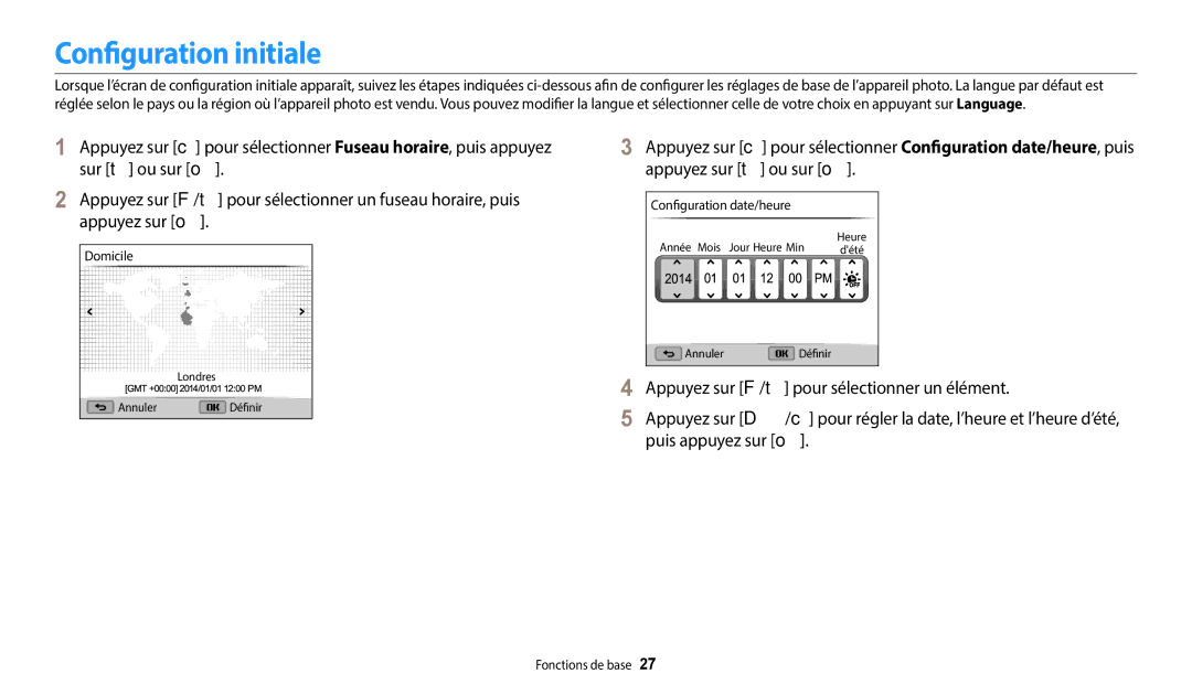 Samsung EC-WB1100BPBFR, EC-WB1100BPRFR manual Configuration initiale 