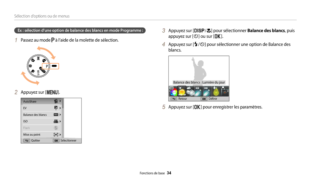 Samsung EC-WB1100BPRFR, EC-WB1100BPBFR manual Appuyez sur o pour enregistrer les paramètres 