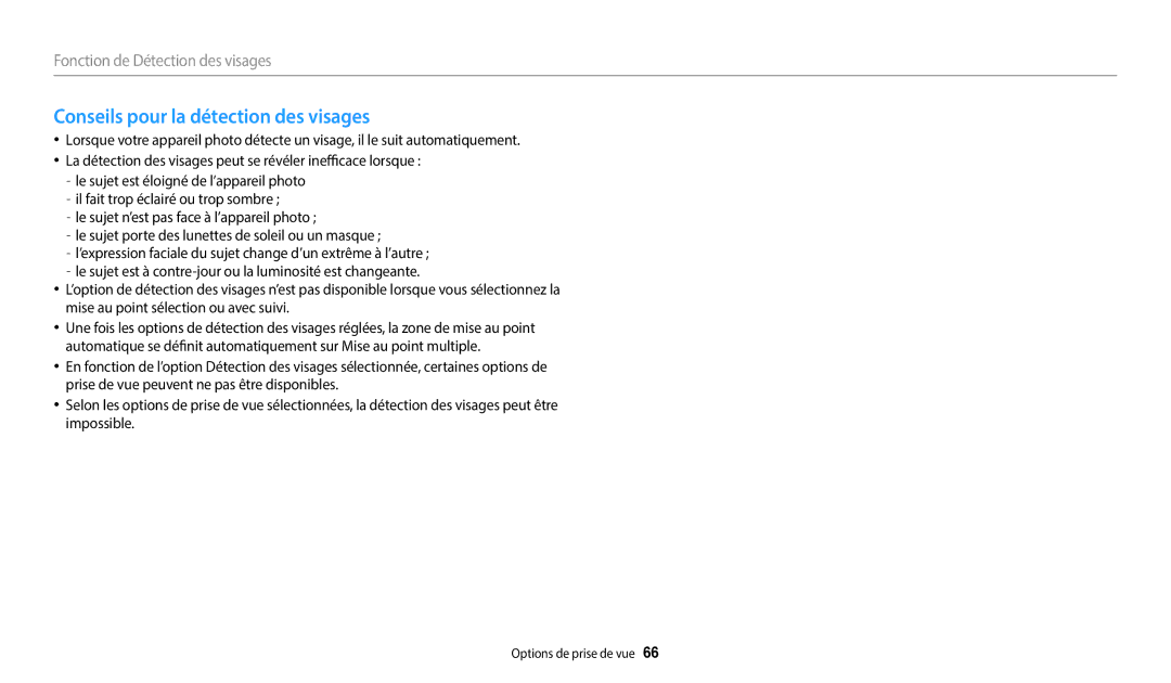 Samsung EC-WB1100BPRFR, EC-WB1100BPBFR Conseils pour la détection des visages, Le sujet n’est pas face à l’appareil photo 