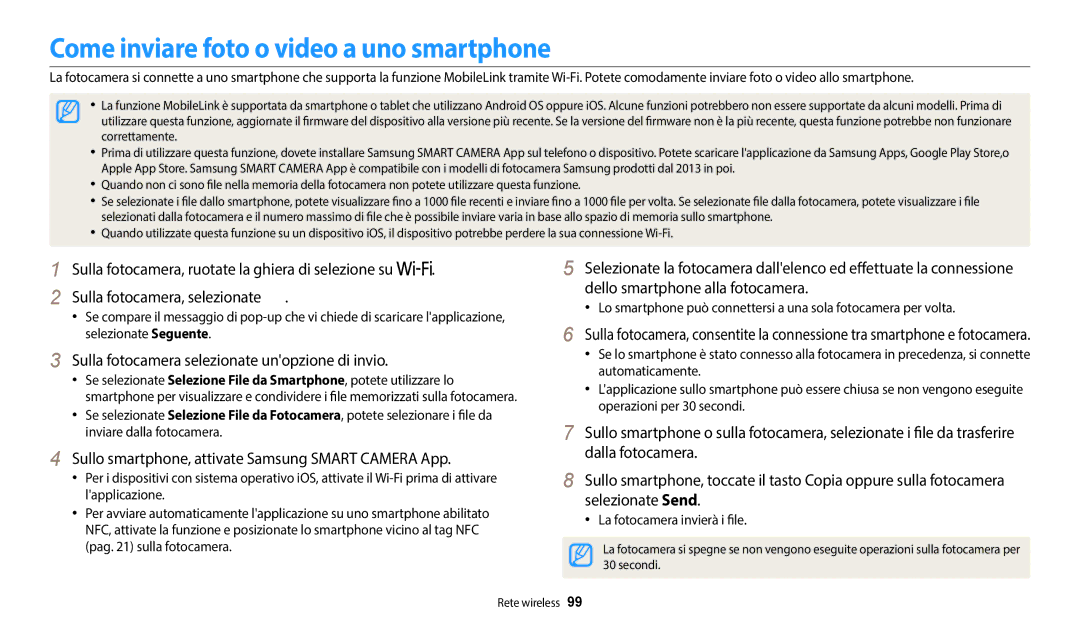 Samsung EC-WB1100BPBTR manual Come inviare foto o video a uno smartphone, Sulla fotocamera selezionate unopzione di invio 