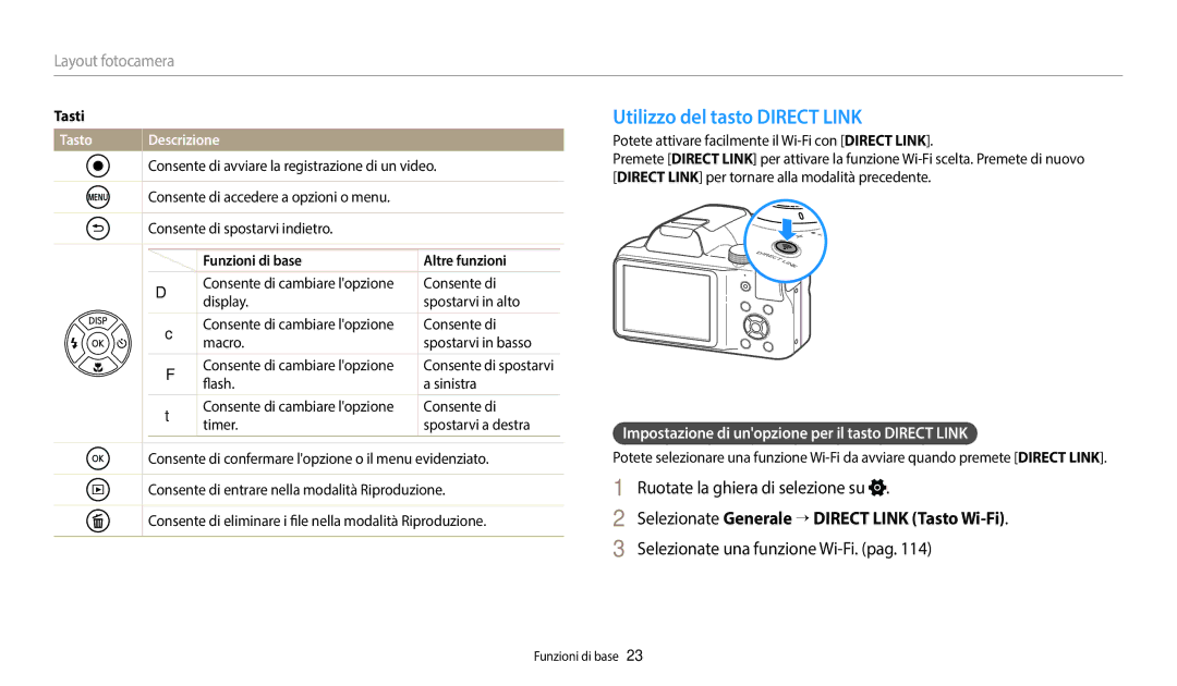 Samsung EC-WB1100BPBTR, EC-WB1100BPBE1 manual Utilizzo del tasto Direct Link, Ruotate la ghiera di selezione su 