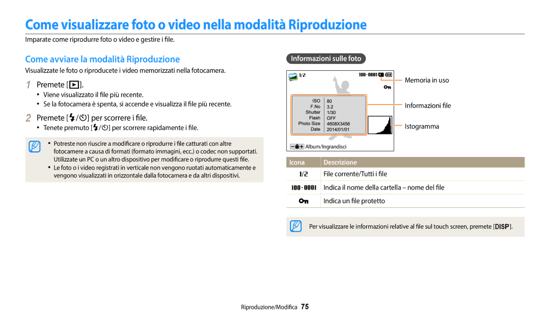 Samsung EC-WB1100BPBTR Come visualizzare foto o video nella modalità Riproduzione, Come avviare la modalità Riproduzione 