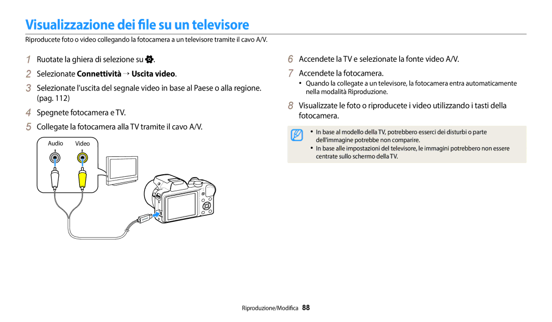 Samsung EC-WB1100BPBE1, EC-WB1100BPBTR Visualizzazione dei file su un televisore, Selezionate Connettività → Uscita video 