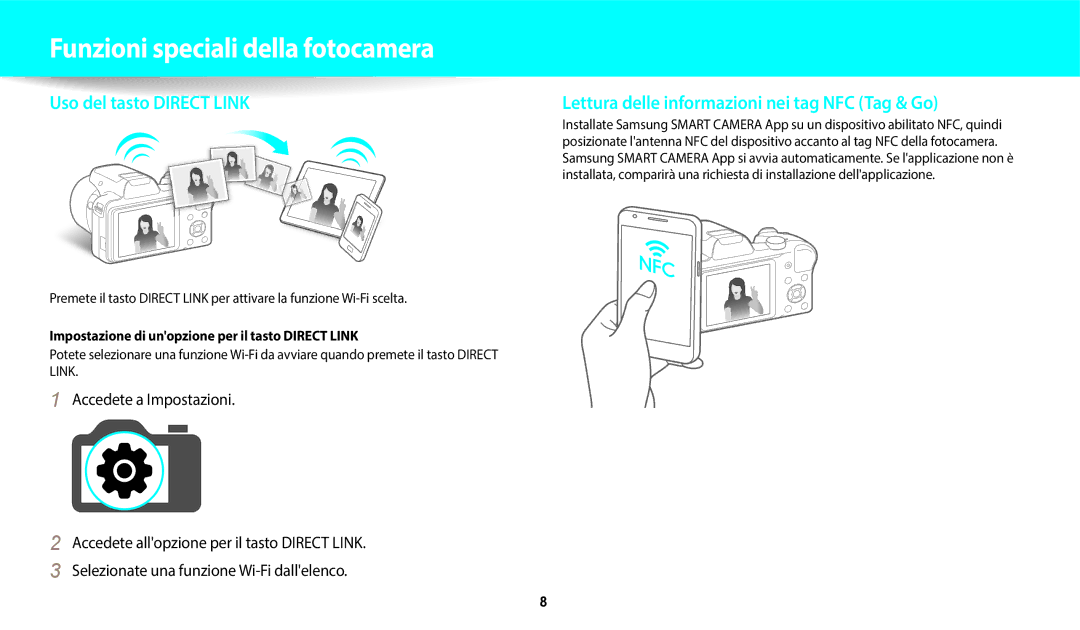 Samsung EC-WB1100BPBE1, EC-WB1100BPBTR manual Accedete a Impostazioni, Impostazione di unopzione per il tasto Direct Link 