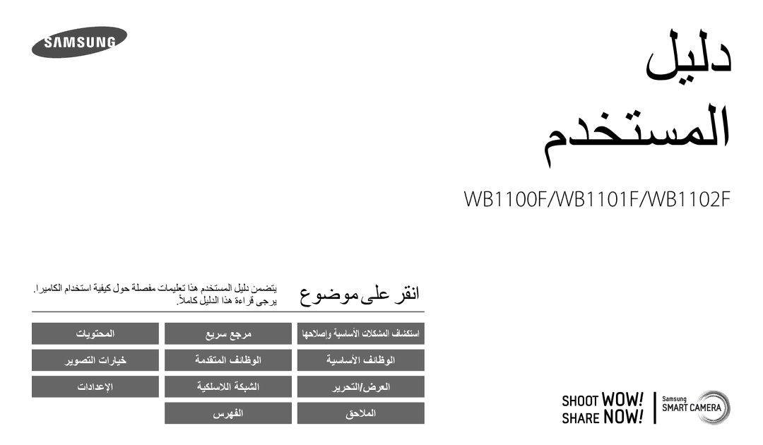 Samsung EC-WB1100DPBIR, EC-WB1100BPRDZ, EC-WB1100BDBJO manual ًلاماك ليلدلا اذه ةءارق ىجري, ةيكلسلالا ةكبشلا, عيرس عجرم 