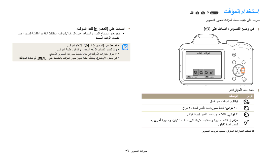 Samsung EC-WB1100DPBIR, EC-WB1100BPRDZ, EC-WB1100BDBJO تقؤملا مادختسا, تقؤملا أدبتل عارصملا ىلع طغضا٣, تارايخلا دحأ ددح٢ 