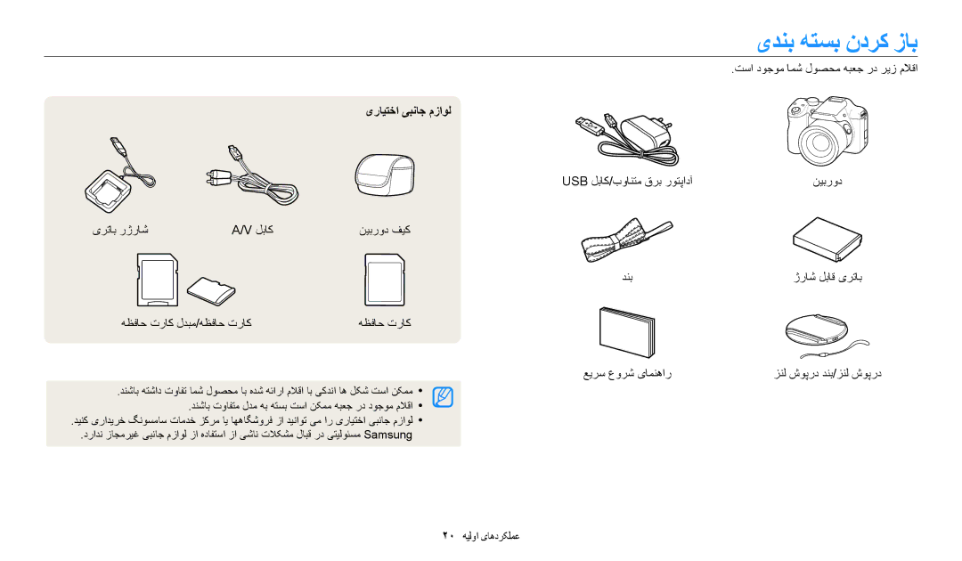 Samsung EC-WB1100BDRSA, EC-WB1100BPRDZ manual یدنب هتسب ندرک زاب, تسا دوجوم امش لوصحم هبعج رد ريز ملاقا, یرایتخا یبناج مزاول 