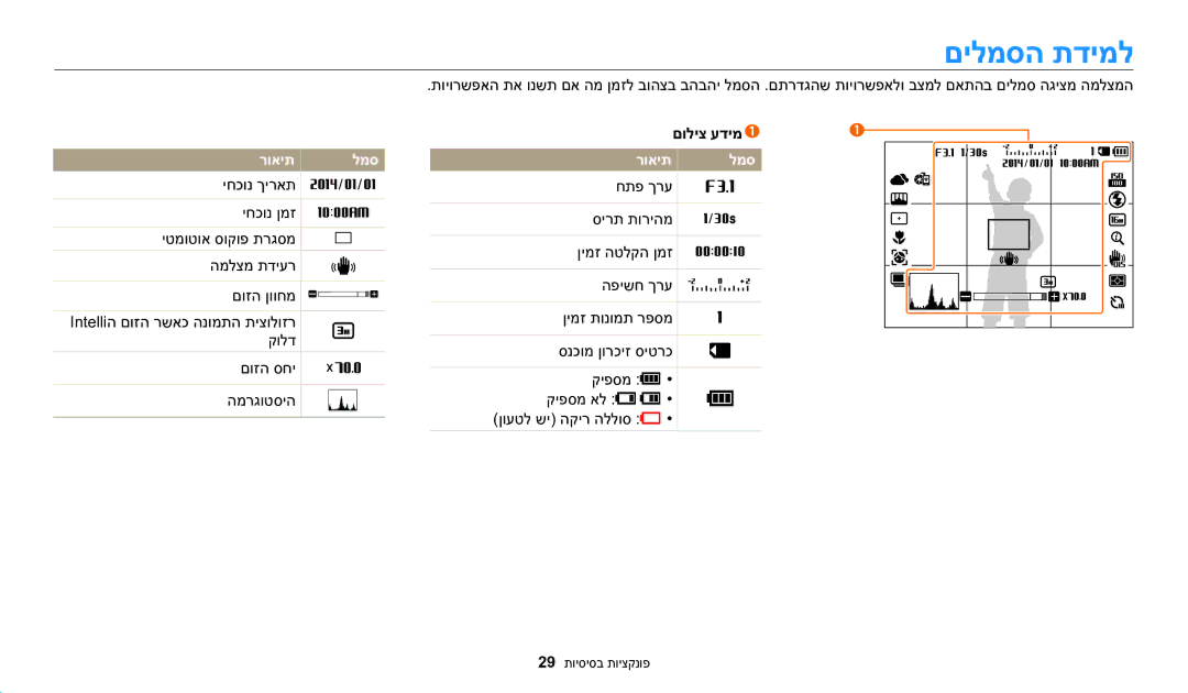 Samsung EC-WB1100BPRIL, EC-WB1100DDRME, EC-WB1100DDBME, EC-WB1100BPBIL manual םילמסה תדימל, רואית למס 