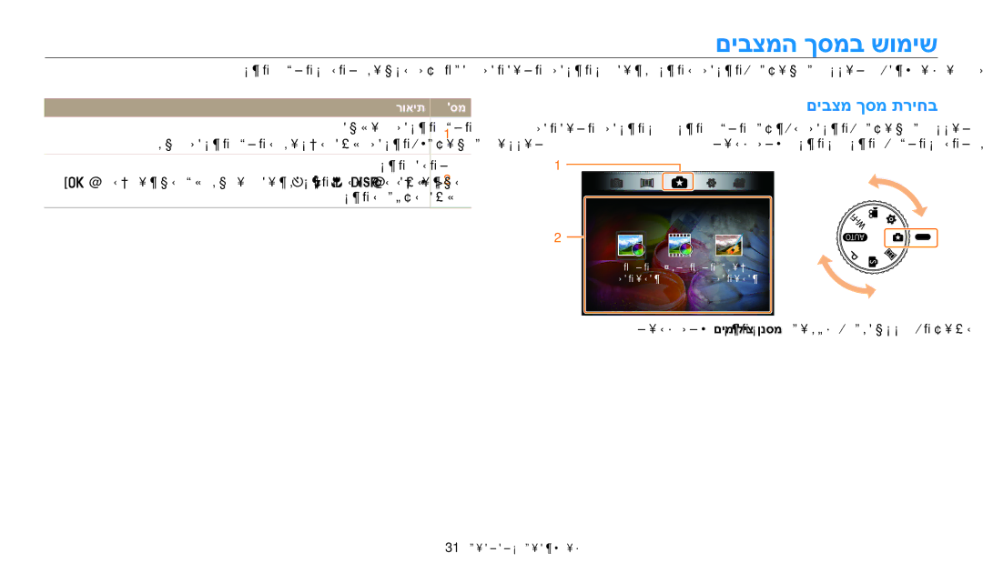 Samsung EC-WB1100DDRME, EC-WB1100DDBME, EC-WB1100BPRIL, EC-WB1100BPBIL manual םיבצמה ךסמב שומיש, םיבצמ ךסמ תריחב 