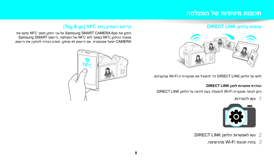 Samsung EC-WB1100DDBME, EC-WB1100DDRME, EC-WB1100BPRIL manual המלצמה לש תודחוימ תונוכת, Direct Link ןצחל תורשפא תרדגה 