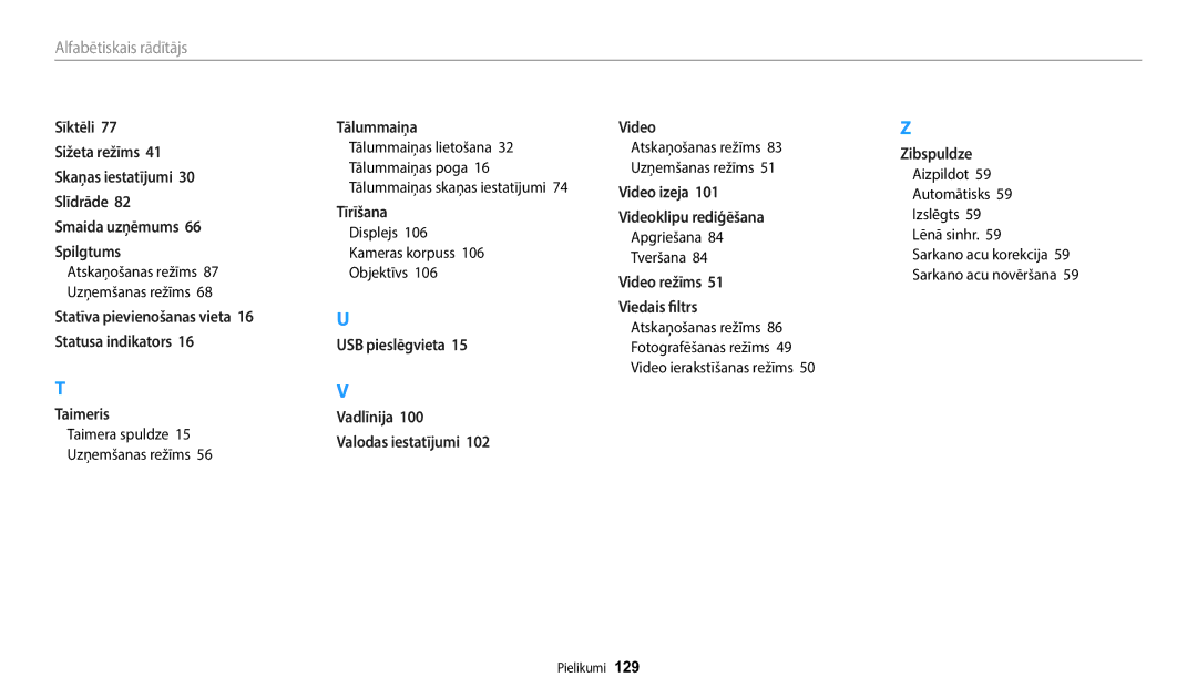 Samsung EC-WB110ZBABE2 manual Taimera spuldze Uzņemšanas režīms, Displejs Kameras korpuss Objektīvs, Apgriešana Tveršana 