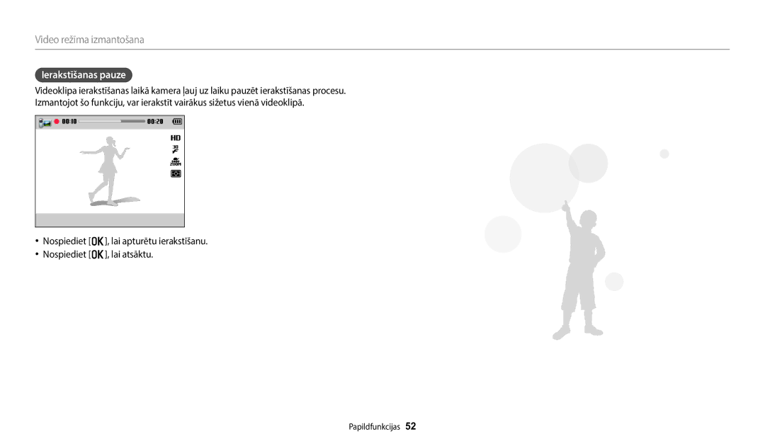 Samsung EC-WB110ZBARE2, EC-WB110ZBABE1, EC-WB110ZBABE2 manual Ierakstīšanas pauze 