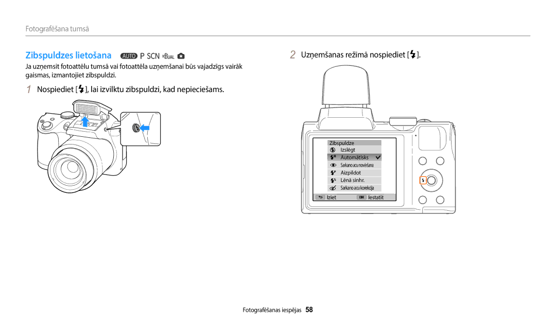 Samsung EC-WB110ZBARE2, EC-WB110ZBABE1, EC-WB110ZBABE2 manual Zibspuldzes lietošana 