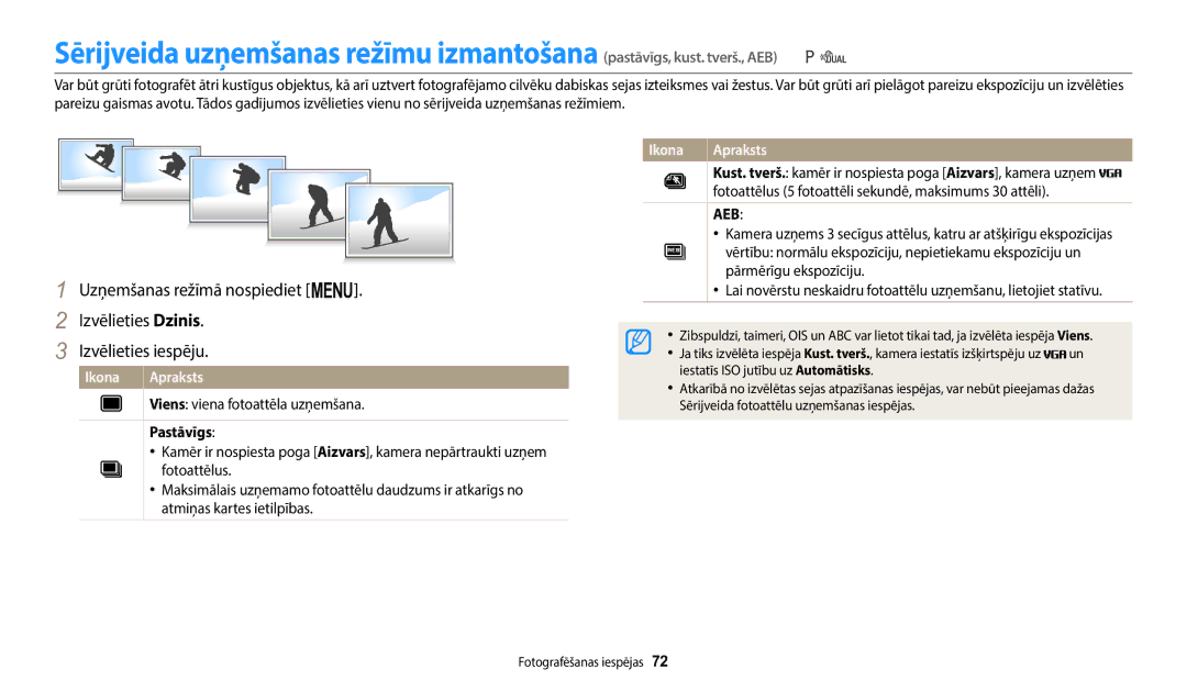 Samsung EC-WB110ZBABE2, EC-WB110ZBABE1, EC-WB110ZBARE2 manual Pastāvīgs, Aeb 