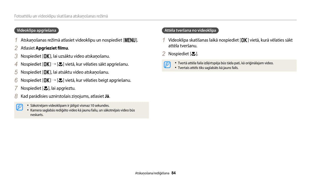 Samsung EC-WB110ZBABE2, EC-WB110ZBABE1 Atskaņošanas režīmā atlasiet videoklipu un nospiediet m, Atlasiet Apgrieziet filmu 