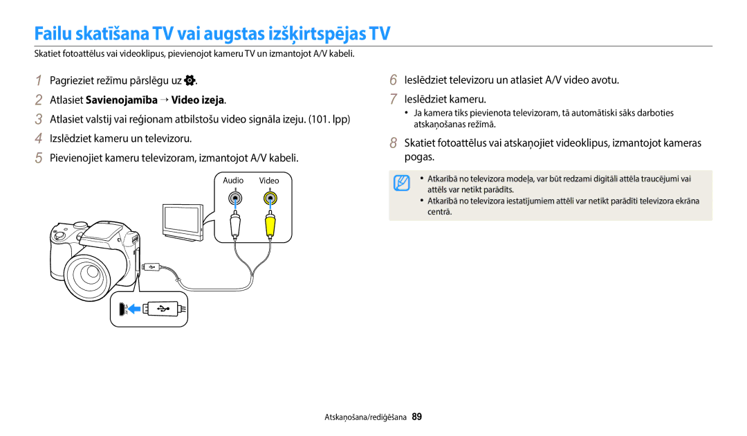 Samsung EC-WB110ZBABE1 manual Failu skatīšana TV vai augstas izšķirtspējas TV, Atlasiet Savienojamība → Video izeja 