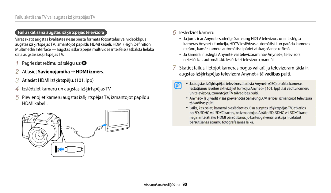 Samsung EC-WB110ZBABE2 manual Atlasiet Savienojamība → Hdmi izmērs, Failu skatīšana augstas izšķirtspējas televizorā 