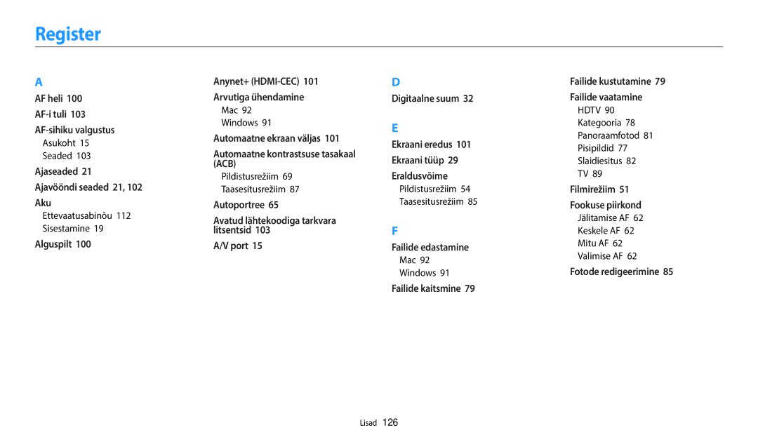 Samsung EC-WB110ZBABE2, EC-WB110ZBABE1, EC-WB110ZBARE2 manual Register 