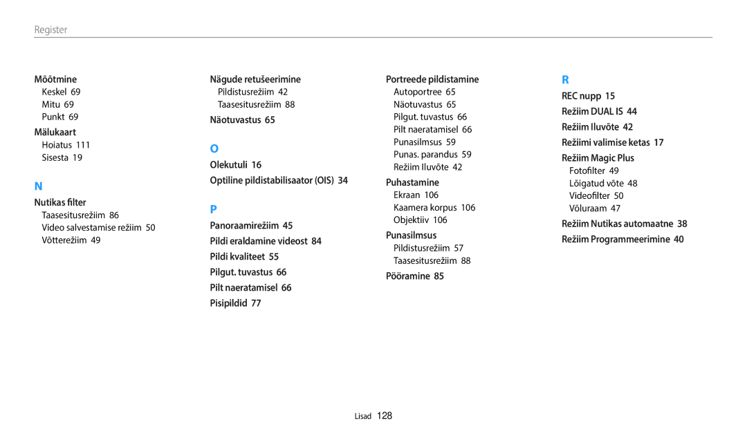 Samsung EC-WB110ZBABE1 manual Keskel Mitu Punkt, Hoiatus Sisesta, Taasesitusrežiim Video salvestamise režiim 50 Võtterežiim 