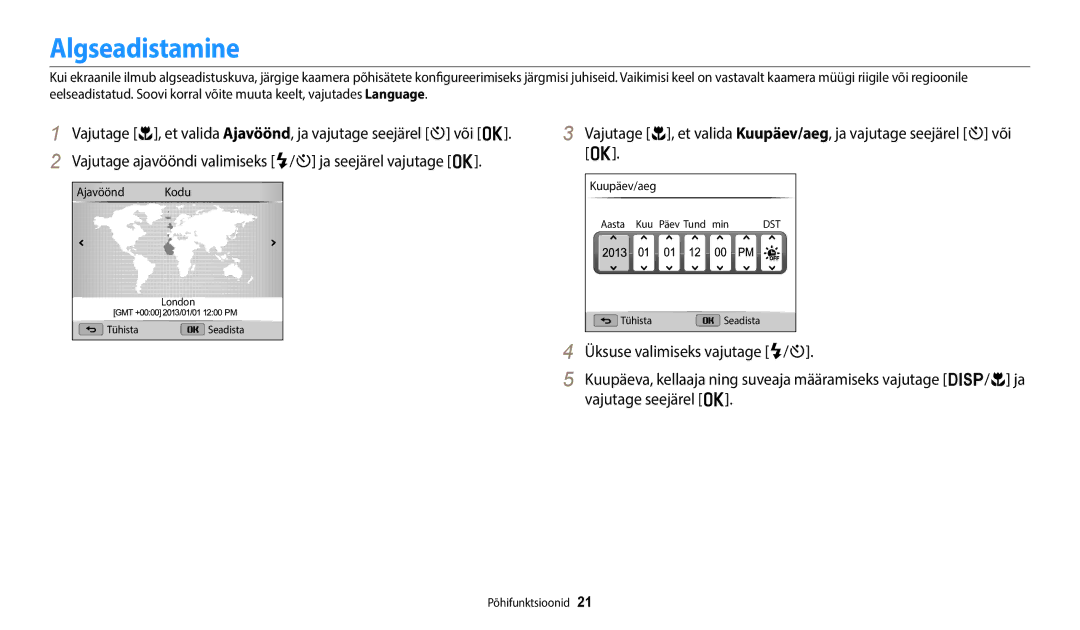 Samsung EC-WB110ZBABE2, EC-WB110ZBABE1, EC-WB110ZBARE2 manual Algseadistamine 