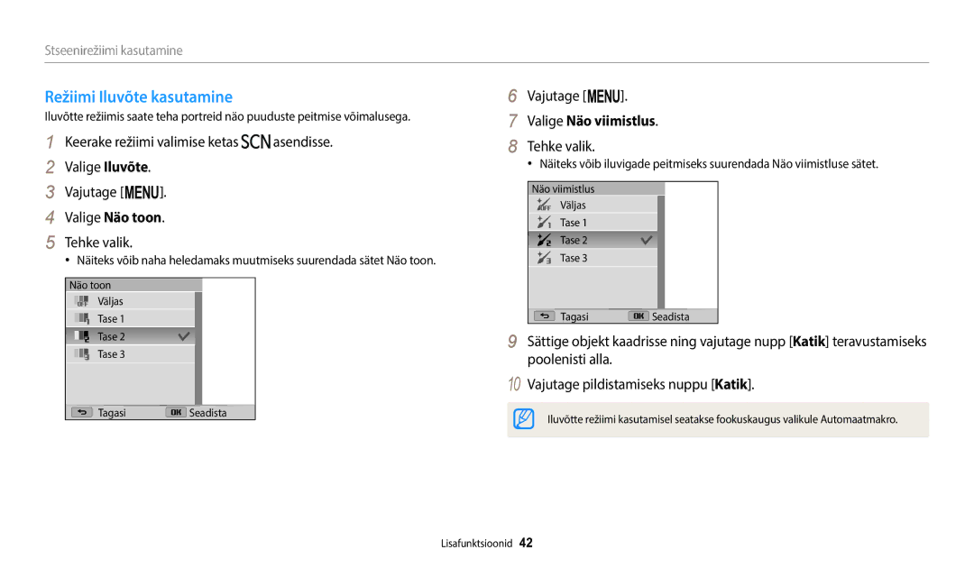 Samsung EC-WB110ZBABE2, EC-WB110ZBABE1, EC-WB110ZBARE2 manual Režiimi Iluvõte kasutamine, Valige Näo viimistlus 