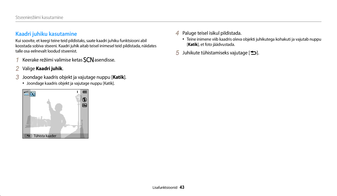 Samsung EC-WB110ZBARE2, EC-WB110ZBABE1, EC-WB110ZBABE2 manual Kaadri juhiku kasutamine, Valige Kaadri juhik 