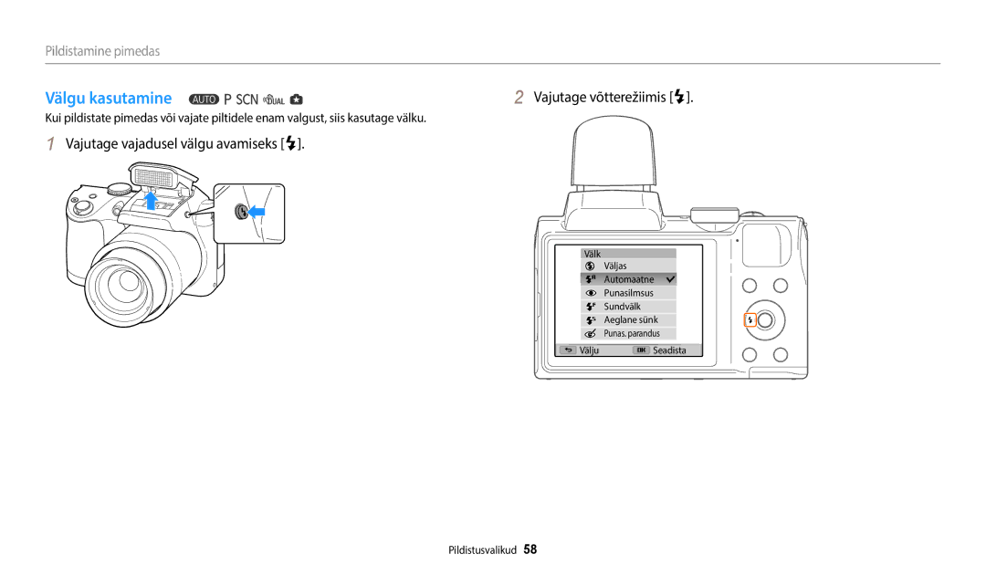 Samsung EC-WB110ZBARE2, EC-WB110ZBABE1, EC-WB110ZBABE2 manual Vajutage vajadusel välgu avamiseks F 