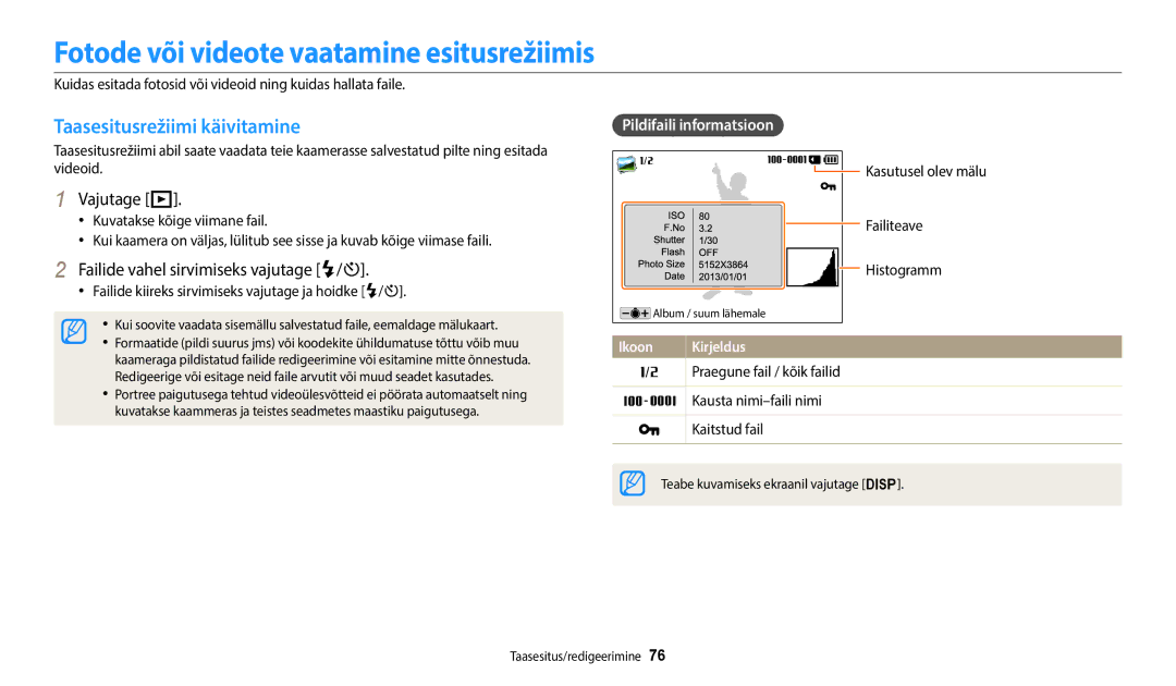 Samsung EC-WB110ZBARE2 manual Fotode või videote vaatamine esitusrežiimis, Taasesitusrežiimi käivitamine, Vajutage P 