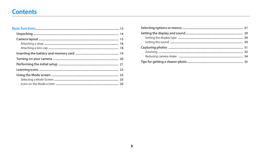 Samsung EC-WB110ZBARE1, EC-WB110ZBABE1, EC-WB110ZBABE3, EC-WB110ZBABE2, EC-WB110ZBARE2, EC-WB110ZBABRU, EC-WB110ZBARRU Contents 